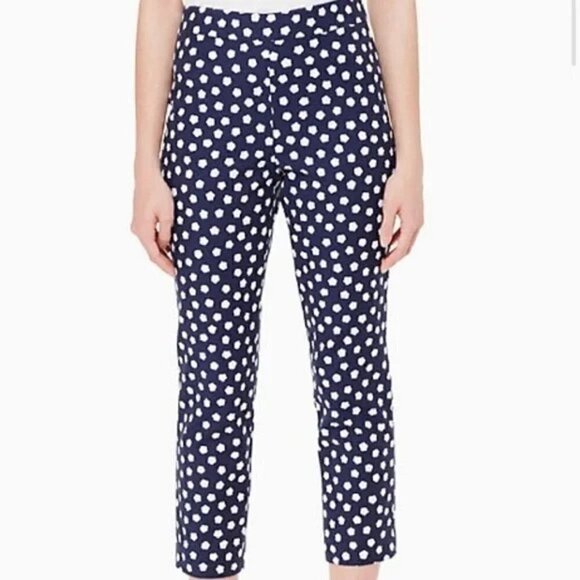 NWT Kate Spade Blue Jacquard Cloud Polka Dot High Waisted Cropped Pants - Picture 3 of 14